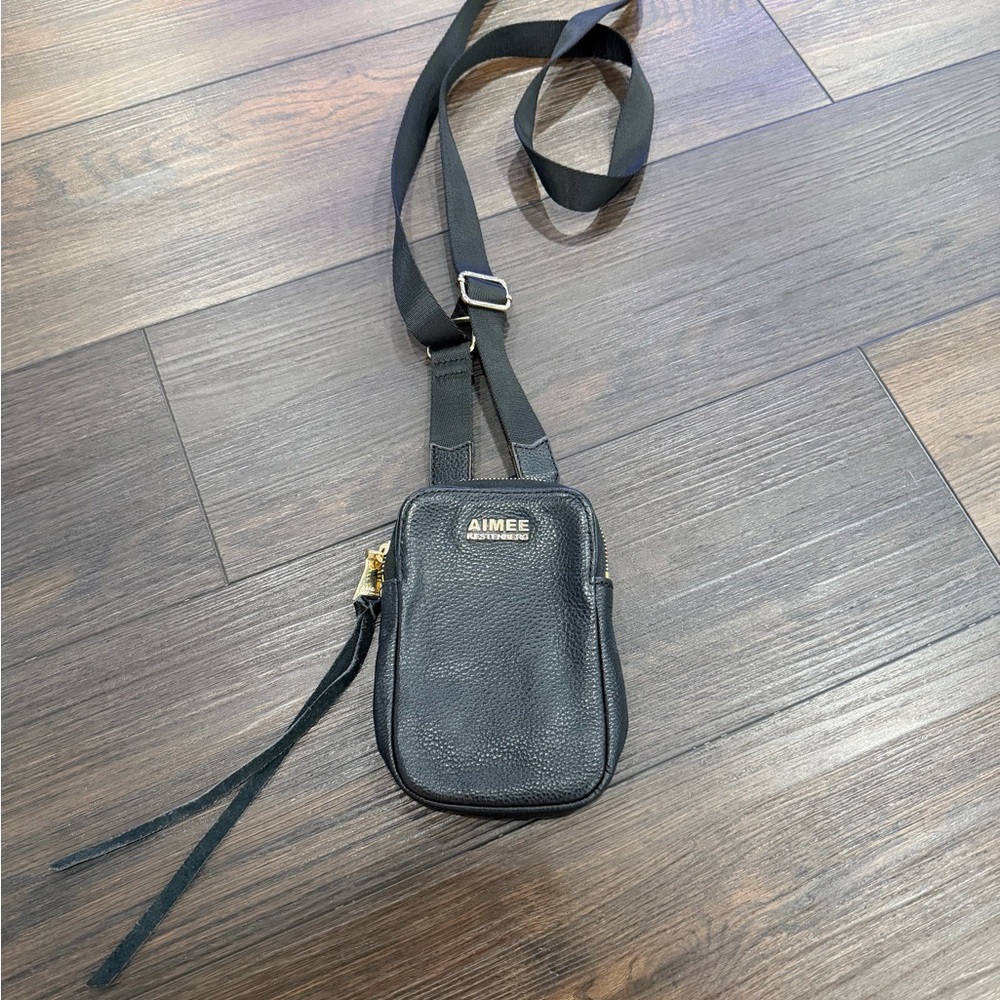 Aimee Kestenberg Black Pebbled Leather Crossbody Belt Bag